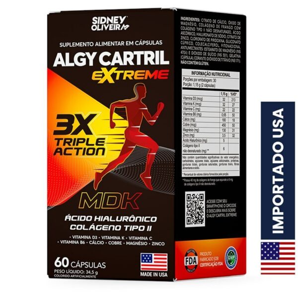 Colágeno Tipo Il + Ácido Hialurônico + Vitaminas + Minerais Algy Cartril Extreme Made In Usa 60 Cápsulas